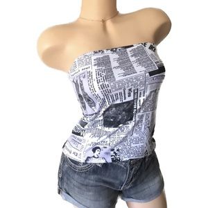 Cool Retro NEWSPAPER PRINT Tube Top - Sz Large